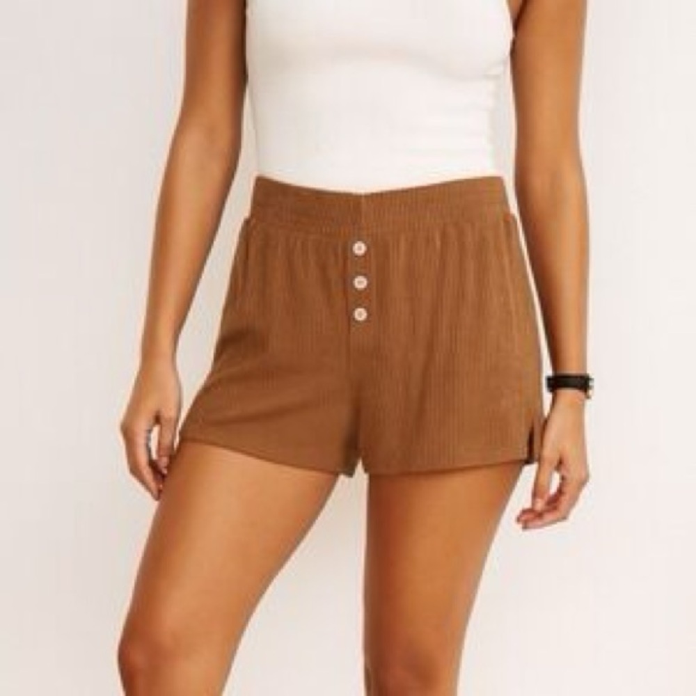 Madewell MWL Ribbed Textured Knit Lounge Shorts Tan Brown Size M